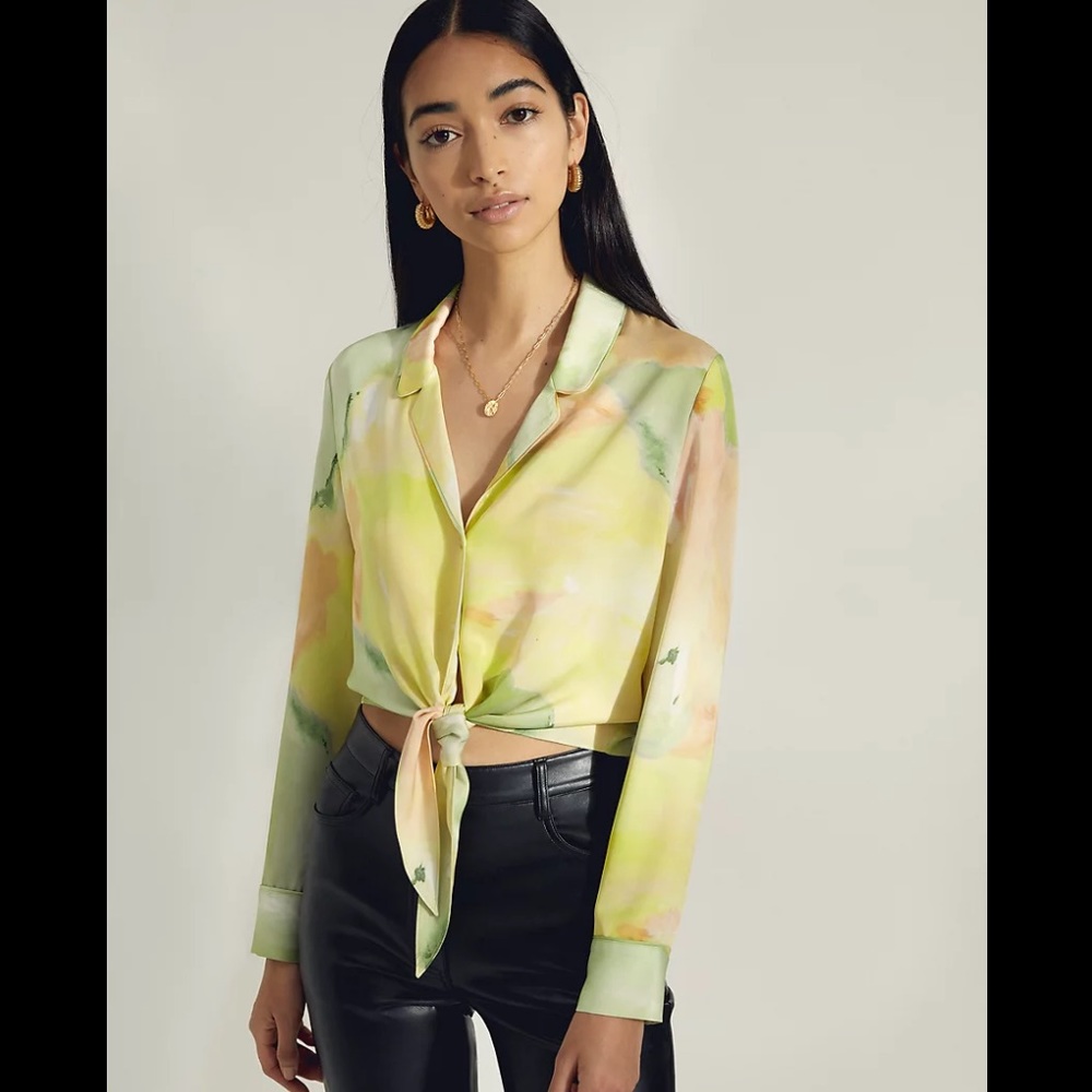 Aritzia Wilfred Tie Front Blouse - Monet Green (S)